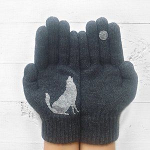 Artist Handmade Grey GLOVES w/WOLF & MOON